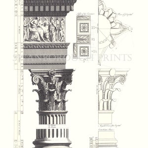 Classic Architectural Print. Corinthian Design Wall decor. Corinthian Column Fine Art Print. Wall Art Poster Print. Column Print image 1