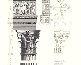 Classic Architectural Print. Corinthian Design Wall decor.  Corinthian Column Fine Art Print. Wall Art Poster Print. Column Print