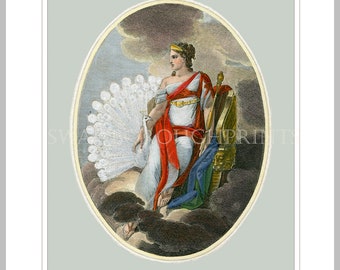 Impression de déesse Juno : art mural mythologie romaine, paon blanc, cadeau de mariage (aquarelle)