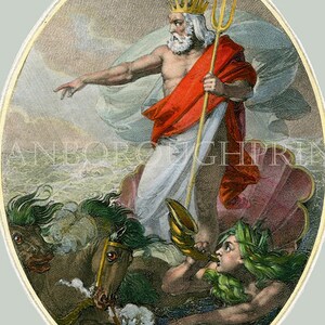 Roman God Neptune Coastal Home Print. Roman God of all Seas image 3