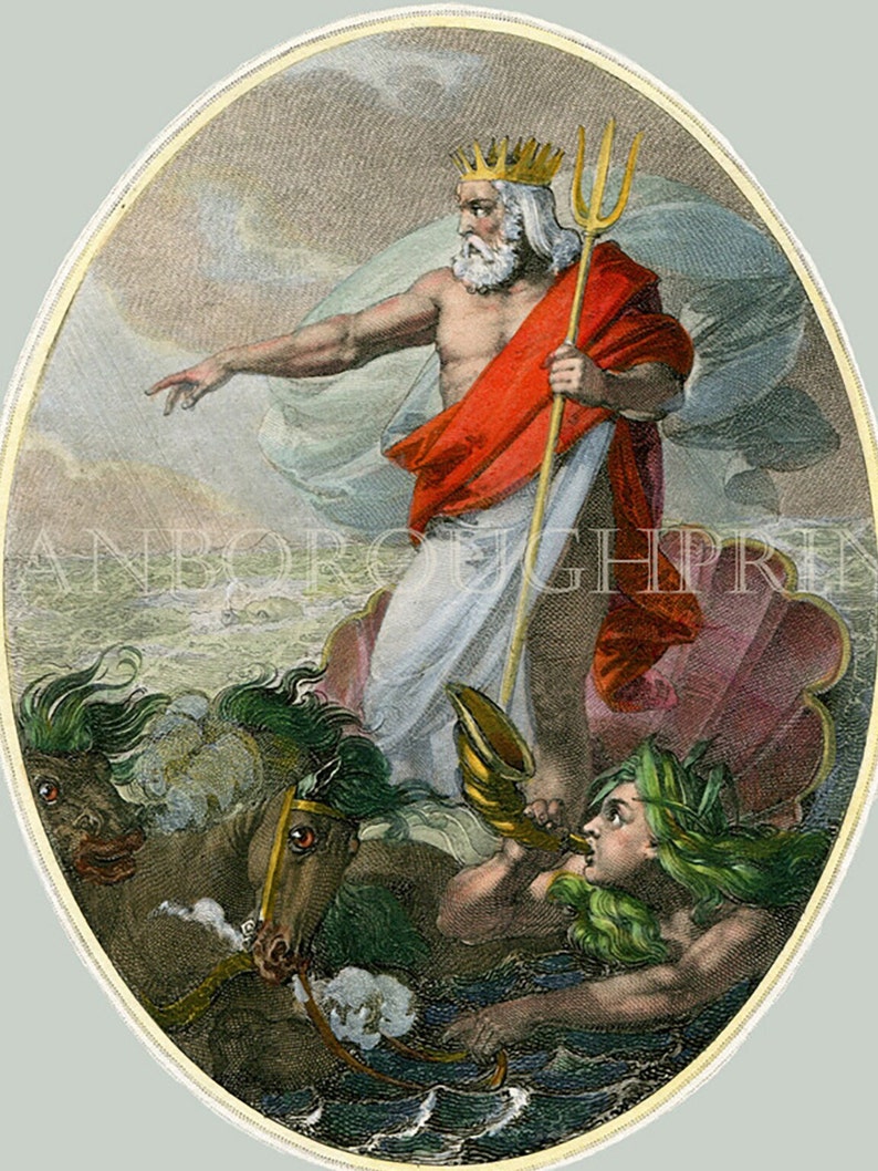 Roman God Neptune Coastal Home Print. Roman God of all Seas image 3