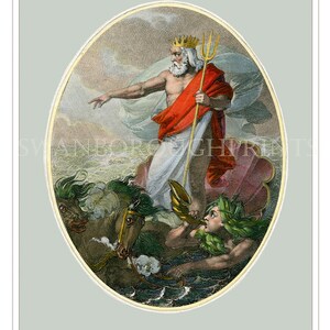 Roman God Neptune Coastal Home Print. Roman God of all Seas image 2