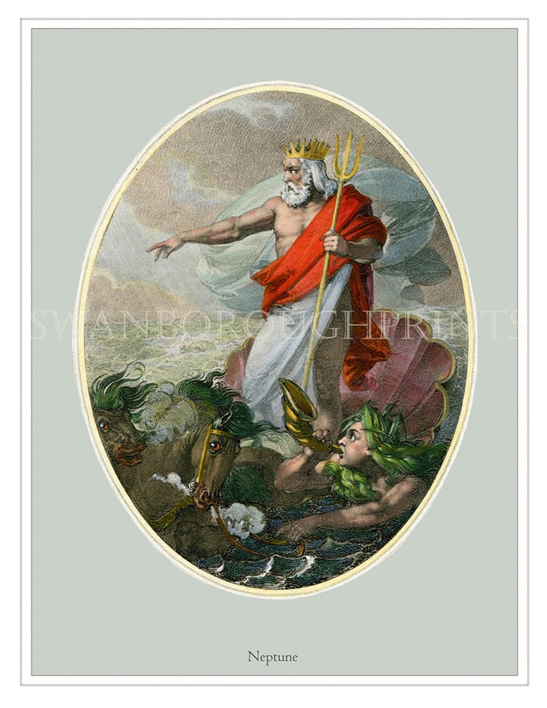 Roman God Neptune Coastal Home Print. Roman God of all Seas image 2