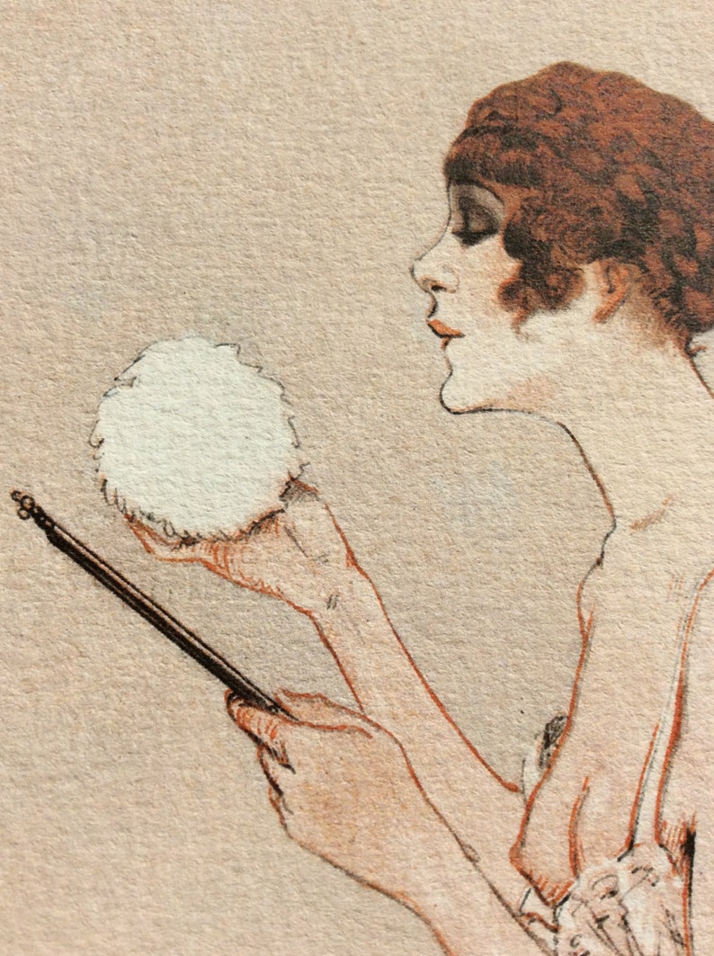 Powder Puff Art Print On Archival Watercolour Paper Nude French Woman Bathroom Decor French Nude Bathroom
