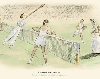 Womens Tennis Match. Wimbledon Lawn Tennis Club Fashion Print. Womens Doubles Tennis Print. Humorous Sport Print Vintage Tennis Gift For Her