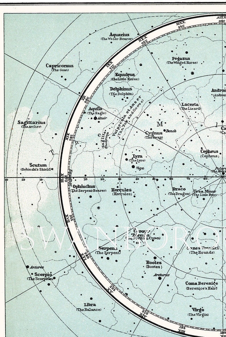 Northern Hemisphere Constellations Map, Astronomy Print Taken From an Early Times Atlas Map Showing The Constellations and Stars. image 3