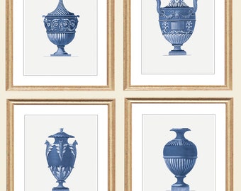 Blue Roman Vase Art Prints, Home and Living Decor Roman Blue Vases Giclée Printed onto Watercolour Paper Decorative Italian Style Wall Art