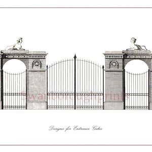 Architecture Art Print. Entrance Gates Wall Art. Architectural Design Print. Iron Garden Gates Wall Print. Home and Living. Stately Homes