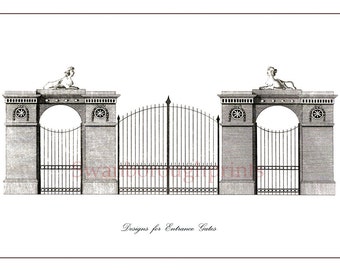 Architecture Art Print. Entrance Gates Wall Art. Architectural Design Print. Iron Garden Gates Wall Print. Home and Living. Stately Homes