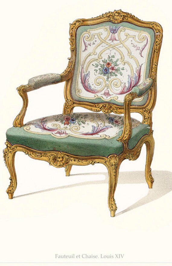 French Furniture Historical Print King Louis X1v Green Chair Etsy