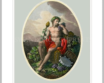 Bacchus God of Wine Wall Art Print. Roman God Bacchus Art. Retirement Wine Gift Mans Office Wall Art