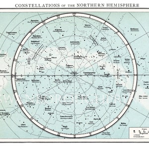 Northern Hemisphere Constellations Map, Astronomy Print Taken From an Early Times Atlas Map Showing The Constellations and Stars. image 1