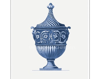 Blue Roman Vase. Office Wall Art Print. Blue Vase Wall Art. Lounge Home Art Decor. Interior Design Blue Accent Colour.