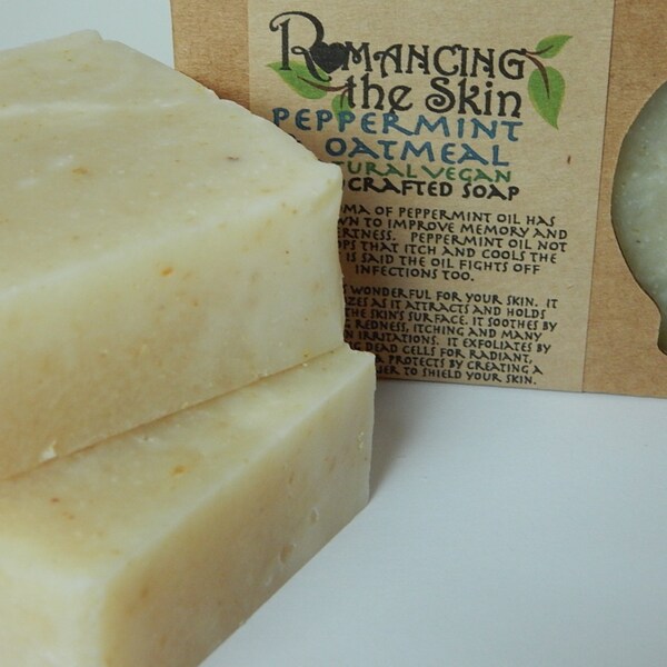 Natural Peppermint & Oatmeal Handcrafted Lye Soap (Vegan)