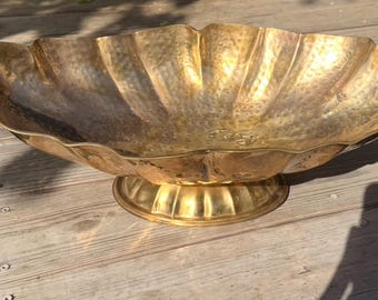 Vintage Large Hammered Brass Console Bowl Centerpiece