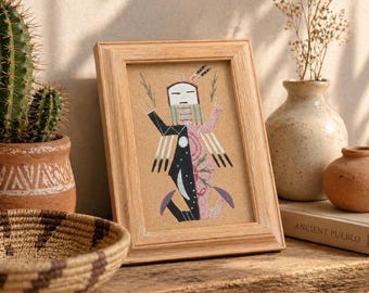 Artisan Navajo Style Sand Painting Jewelry Box Southwest Desert Decor Boho Keepsake Storage