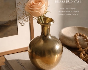 Brass Bud Vase • Small Vintage Style Gold Vase, Warm Metallic Home Decor