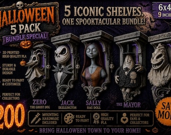 Set de 5 estantes de terror de Halloween Pesadilla antes de Navidad, estante flotante de pared superior de 6x5, artículo de colección - Nuevo y disponible en varios colores