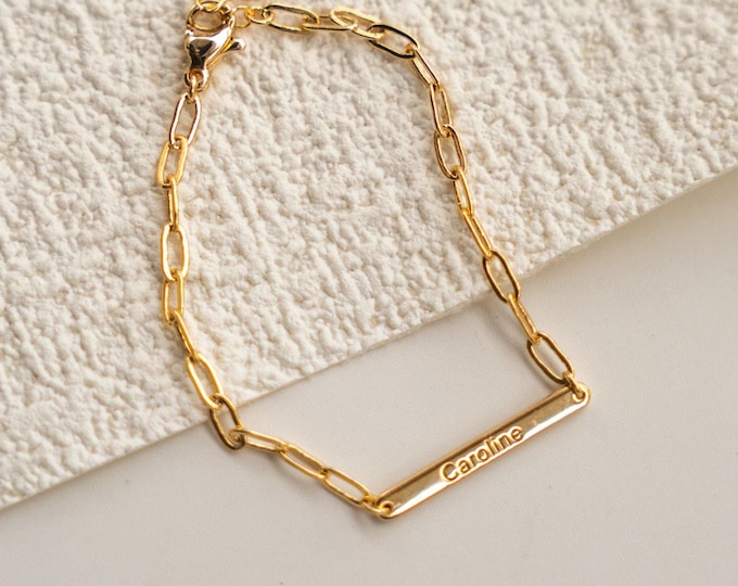 Featured listing image: Dainty Custom Name Bar Bracelet | Sterling Silver 14k Gold Plated Jewellery | Personalised Engraved Gift