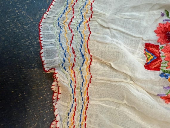 Vtg Hungarian Embroidered Blouse w/smocking - image 3