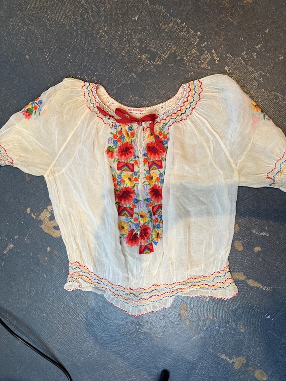 Vtg Hungarian Embroidered Blouse w/smocking - image 1