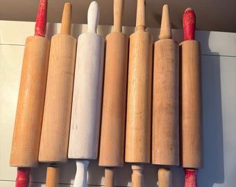 Vintage Rolling Pins ,Farmhouse, Red Handle Rolling Pin, Shabby Chic, Country Core, Home Decor, Wooden Rolling Pins