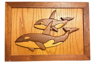 Hudson River Inlay Orca Marquetry Picture #443 Inlaid Wood Picture