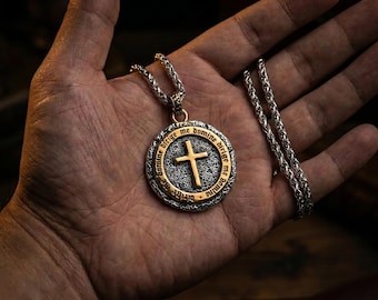 Cross Necklace for Men, Christian Jewelry Gift for Him, Gold Cross Pendant, Masculine Gift for Husband Father, Medieval Gothic Templar Cross