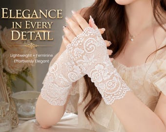 Women Lace Fingerless Gloves | Floral Mesh Half Finger Gloves | Short Elegant Lace Gloves | Vintage Bridal Gloves