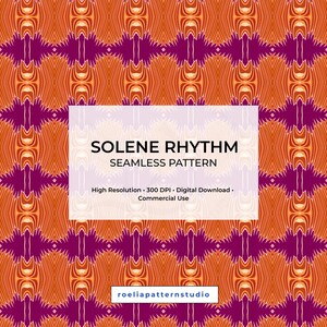 Solene Rhythm Seamless Pattern, Orange Magenta Geometric Fabric Print, Retro Textile Digital Download, Commercial Use