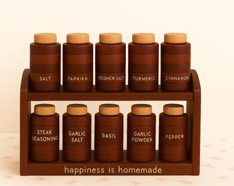 Wooden Handmade Pine Wood Spice Rack and Jars: Kitchen Organizer