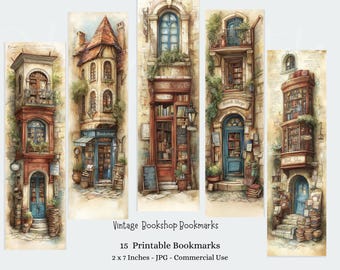 Antique Bookshops Bookmarks, 15 Vintage printable Bookmarks Digital Download
