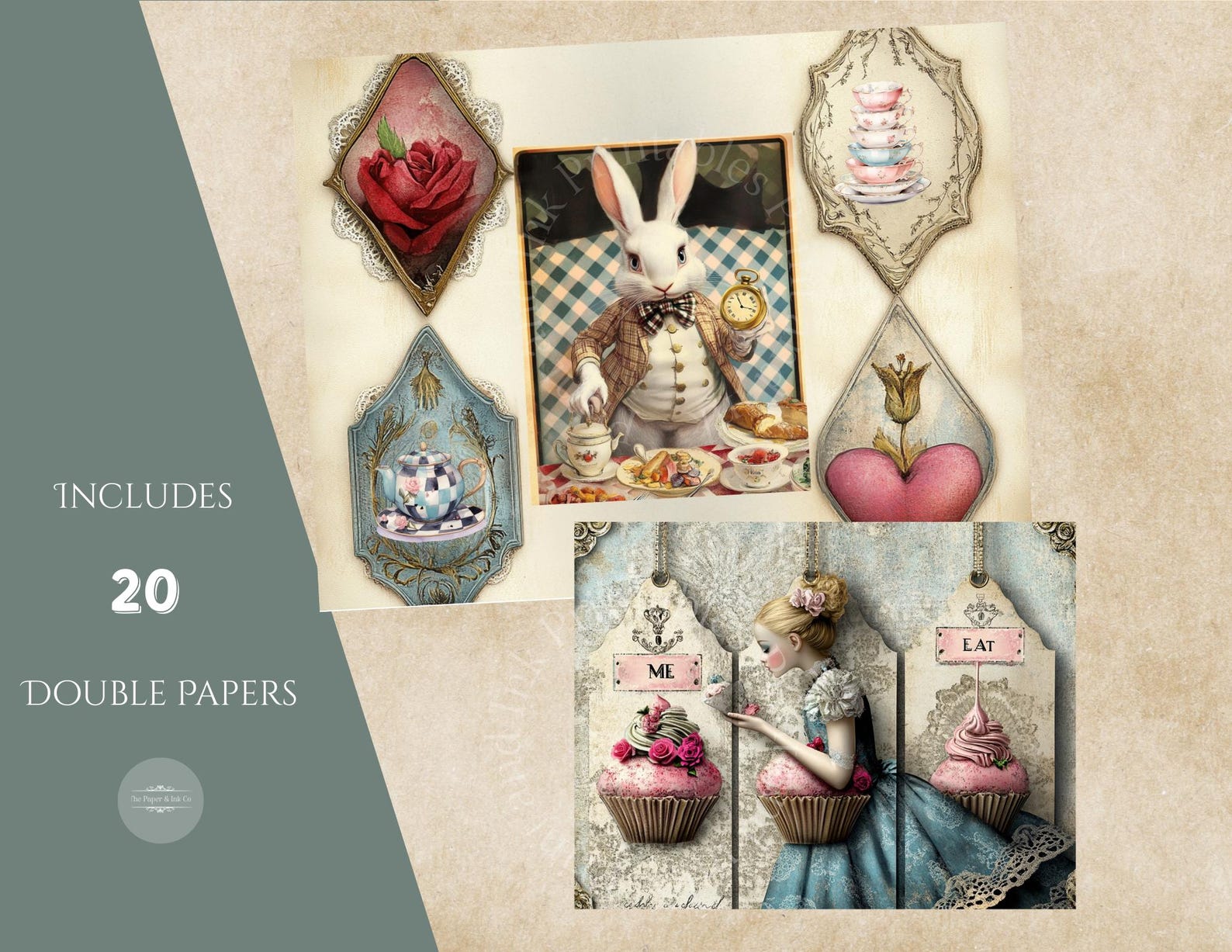 Alice in Wonderland Junk Journal Papers - 20 Double Pages Jpgs Vintage ...