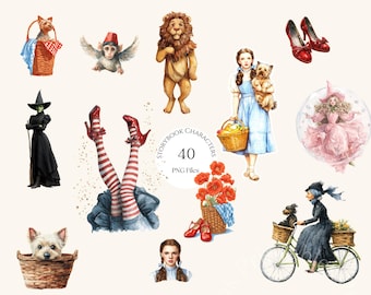Wizard of Oz Storybook Characters Emerald City Clipart - 40 Transparent PNGs  - Digital Download