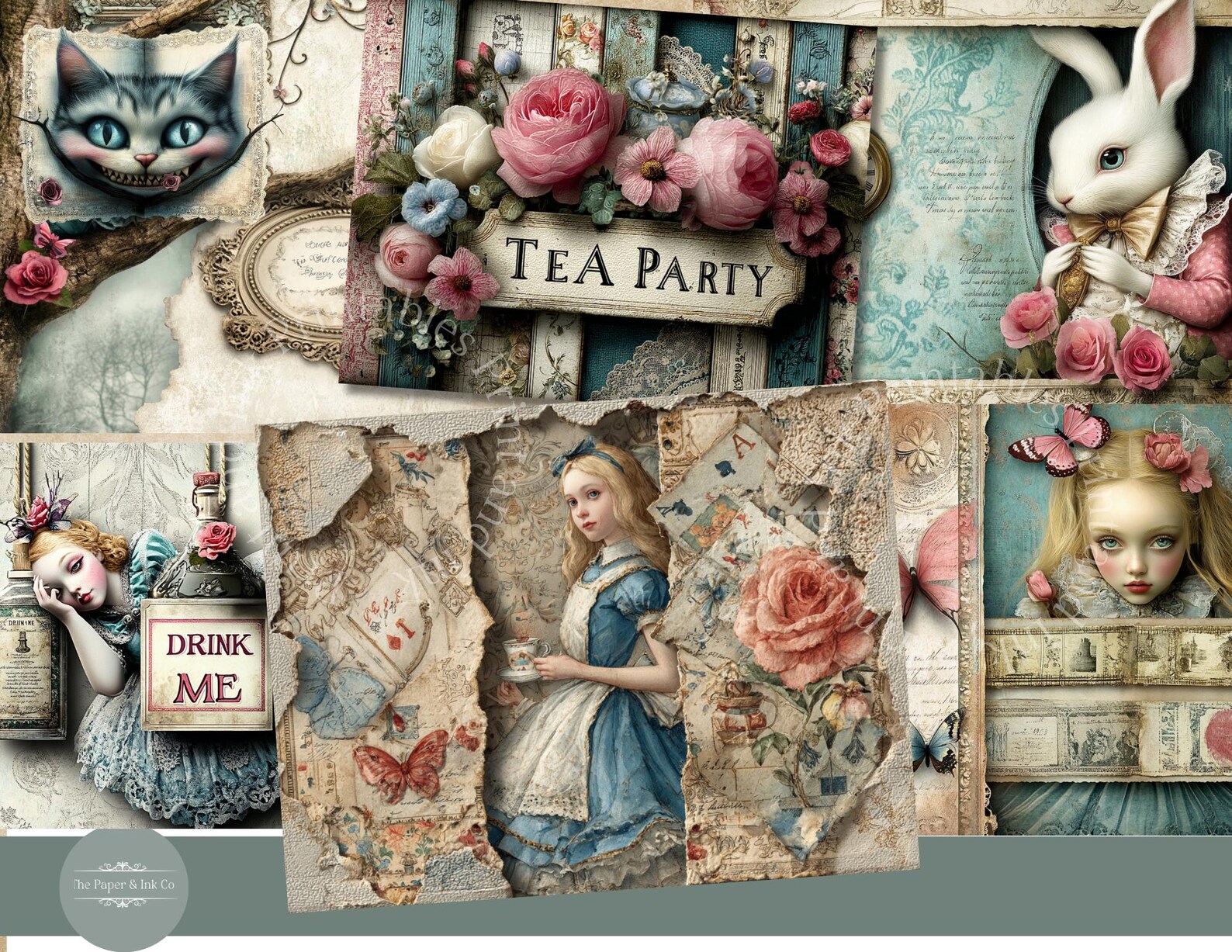 Alice in Wonderland Junk Journal Papers - 20 Double Pages Jpgs Vintage ...