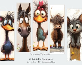Marcapáginas de animales de granja, 15 divertidos animales de granja, descarga digital.