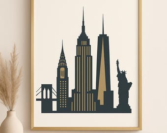 New York City Skyline Print | Minimalist Black & White Wall Art | New ...