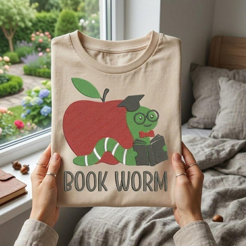 Graduation Bookworm Baby Boy School Embroidery Design, Cute Book Worm Reading Pattern, Back ...