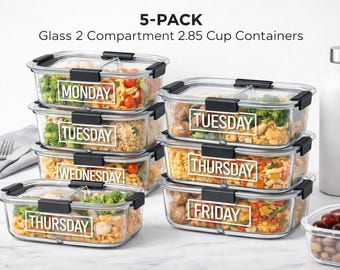 Paquete de 7 etiquetas para recipientes de preparación de comidas de vidrio, plástico o acero inoxidable