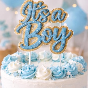 Blue and Gold Gender Reveal Announcment 3D Cake Topper