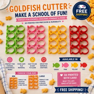 Goldfish Cookie Cutter | Goldfish Cracker Cutter | 3D Printed Fish Cutter | Mini, Large or 2-Pack | Cuts 10 Fish at Once
