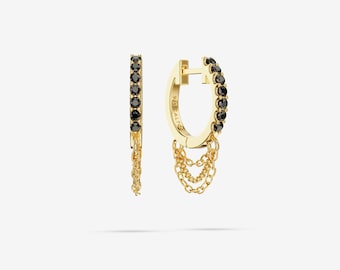 Black Spinel Short Triple Chain Hoops