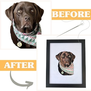 Hand embroidered pet portrait / memorial of a dog cat pet face / custom pet portrait, custom dog portrait / finished piece / hand stitched