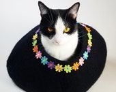 Rainbow Daisy Cat Cave Bed Large by Walking Palm - ships now from usa Cat Bed Pet Bed Hand Felted Wool