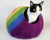 Cat Cave Bed Large by Walking Palm - FREE SHIP - Rainbow - ships now from usa Cat Bed Pet Bed Hand Felted Wool