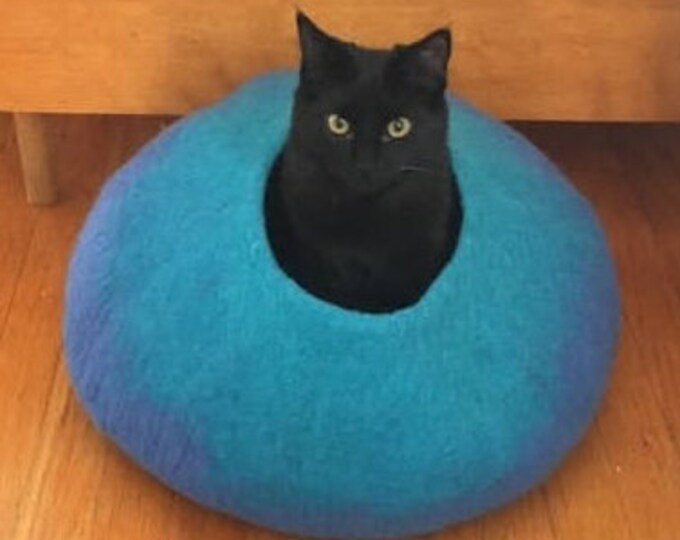 Cat Cave Bed Large by Walking Palm Blue and Teal Color Ships Now From