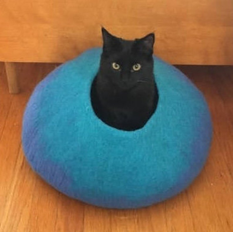 Cat Cave Bed Large by Walking Palm Blue and Teal Color Etsy