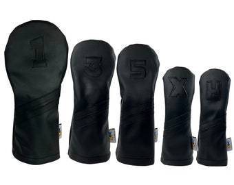 Murdered Out 5 piece Leather golf headcover set by Sunfish - driver fairway hybrid!