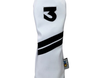 White and Black 3 Wood Leather Golf  Fairway Headcover by Sunfish !