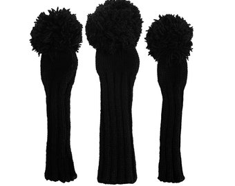 Sunfish Black on Black Murdered Out Knit Wool Golf Headcover Set - Driver, Fairway, & Hybrid